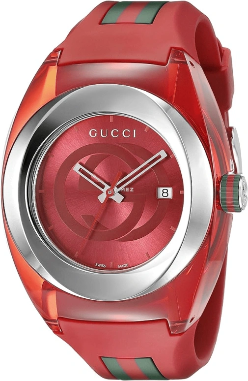 GUCCI,Gucci 46mm,46mm,Stainless Steel,Red,Quartz,Day,Sapphire,Crystal Glass,YA137103