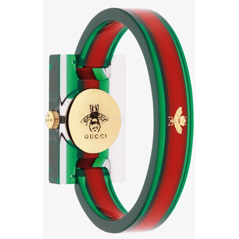 GUCCI,Other 24x40mm,24x40mm,Acrylic,Gold,White,Quartz,Rectangular,Transparent,YA143501