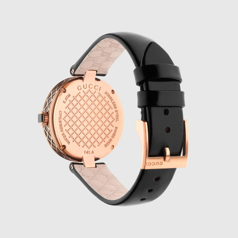 GUCCI,Diamantissima 32mm,32mm,Stainless Steel,Rose Gold,Black,Sapphire,Rose Gold,YA141401