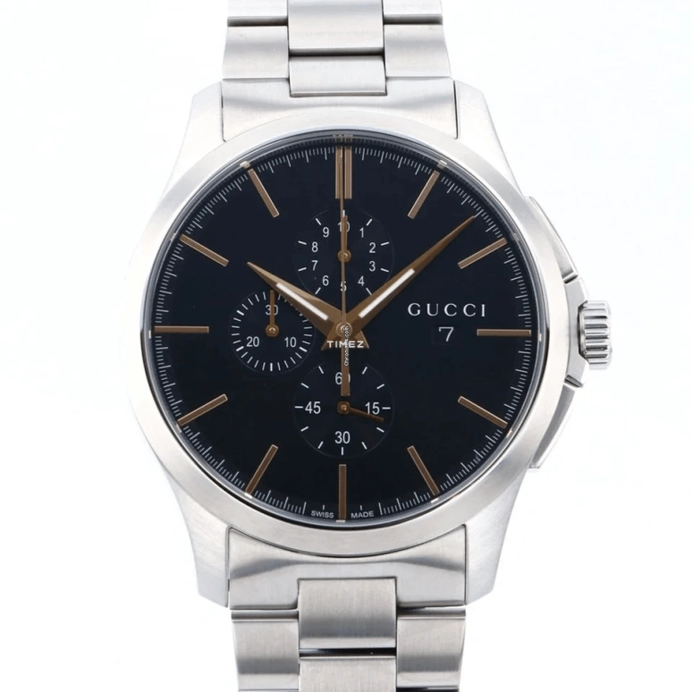 GUCCI,G-Timeless 44mm,44mm,Stainless Steel,Black,Quartz,Chronograph,Day,YA126272