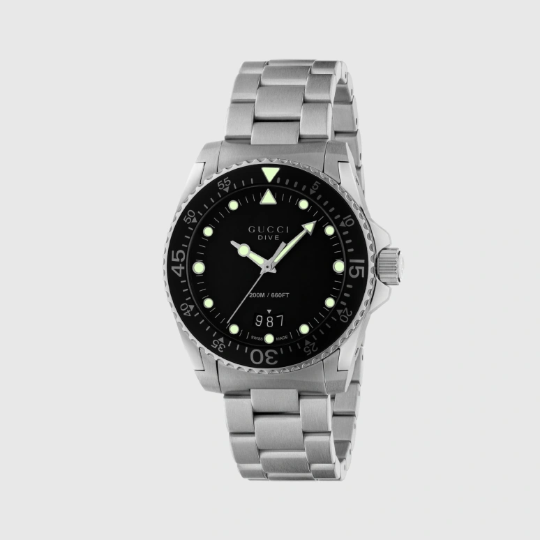 GUCCI,Gucci Dive 40mm,40mm,Stainless Steel,Black,Quartz,Day,Sapphire,Crystal Glass,632996 I1600 8489