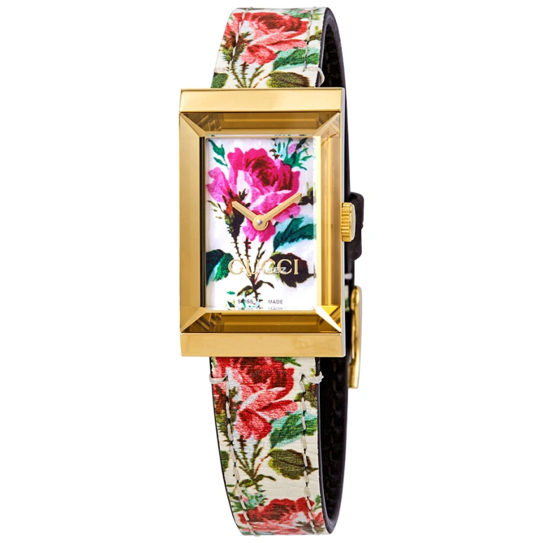 GUCCI,G-Frame 21mm,21mm,Stainless Steel,Multi-Color,Quartz,Rectangular,Rose Gold,YA147406