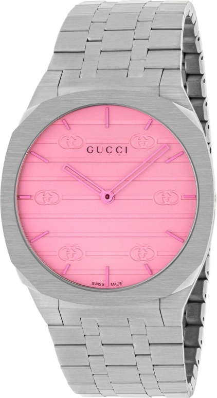 GUCCI,Gucci 25H 38mm,38mm,Stainless Steel,Pink,Sapphire,Crystal Glass,Closed,YA163410