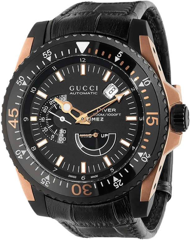 GUCCI,Other 45mm,45mm,Stainless Steel,Black,Sapphire,Crystal Glass,Pink Gold,Black,Gold,YA136202