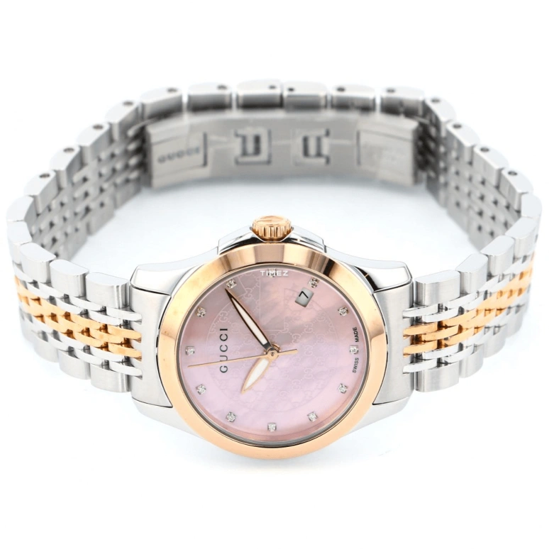 GUCCI,Gucci 27mm,27mm,Stainless Steel,Pink,Quartz,Day,Sapphire,YA126538