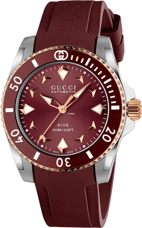 GUCCI,Gucci Dive 36mm,36mm,Stainless Steel,Burgundy,Automatic,Sapphire,Crystal Glass,Round,866386 IFAA0 8535