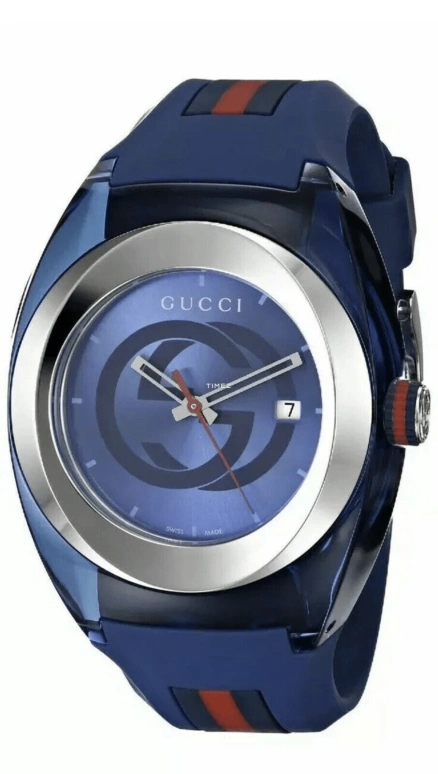 GUCCI,Gucci 45mm,45mm,Stainless Steel,Plastic,Blue,Quartz,Day,Sapphire,YA137104A