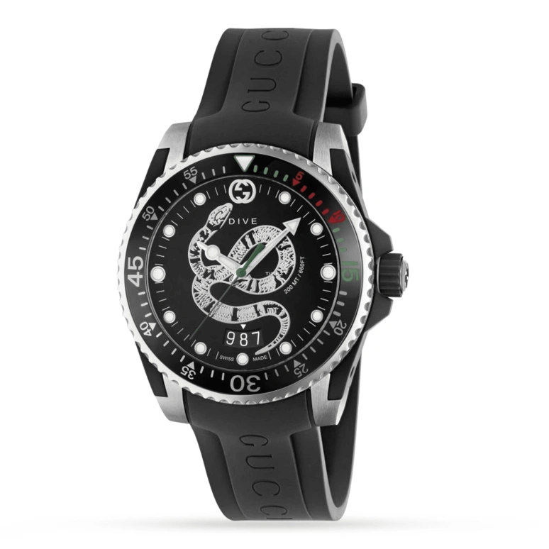 GUCCI,Gucci Dive 40mm,40mm,Stainless Steel,Black,Silver,Automatic,Day,Sapphire,Crystal Glass,YA136323