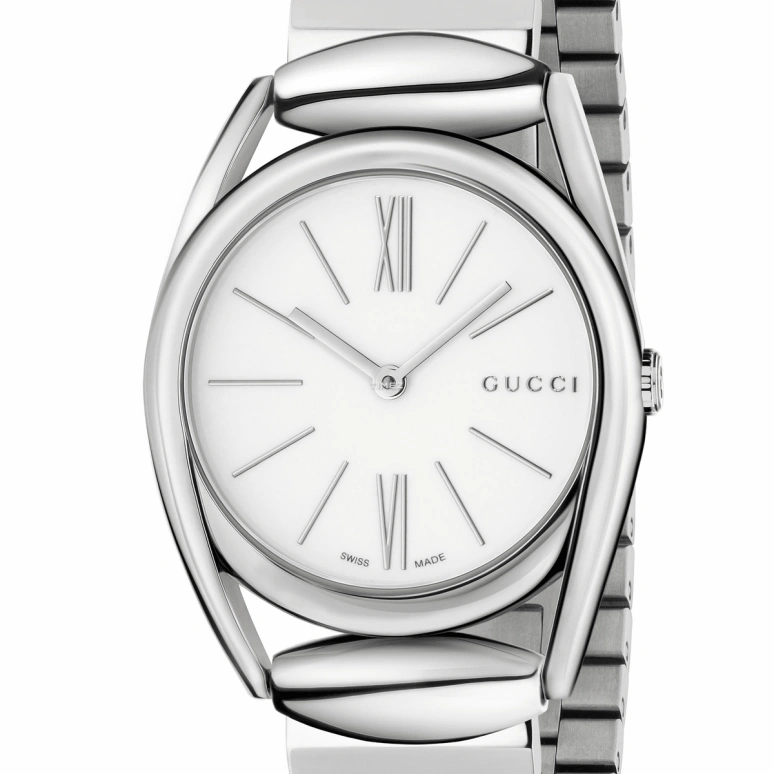 GUCCI,Horsebit 30mm,30mm,Stainless Steel,White,Quartz,Sapphire,Crystal Glass,Round,YA140505