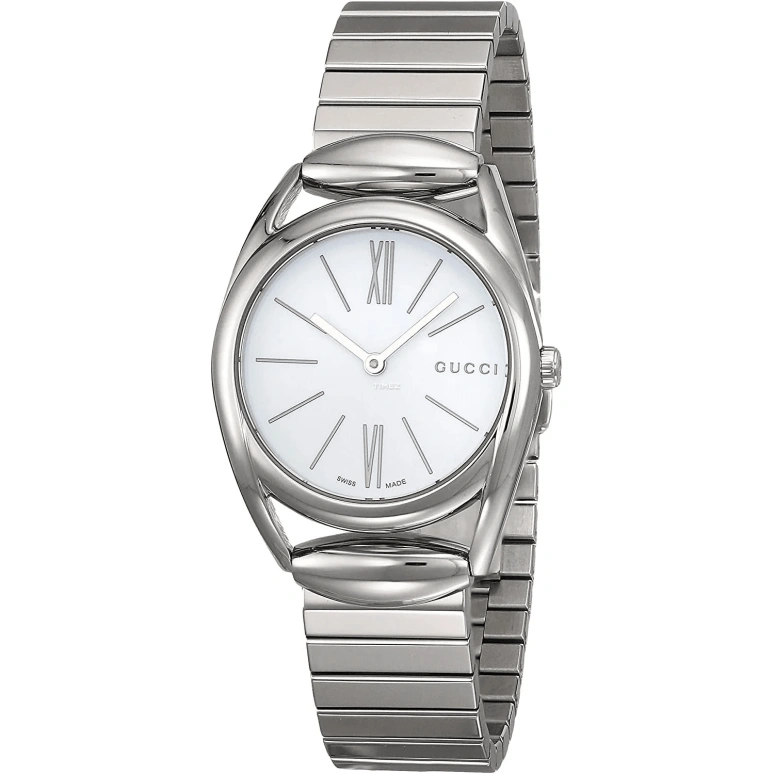 GUCCI,Horsebit 30mm,30mm,Stainless Steel,White,Quartz,Sapphire,Crystal Glass,Round,YA140505
