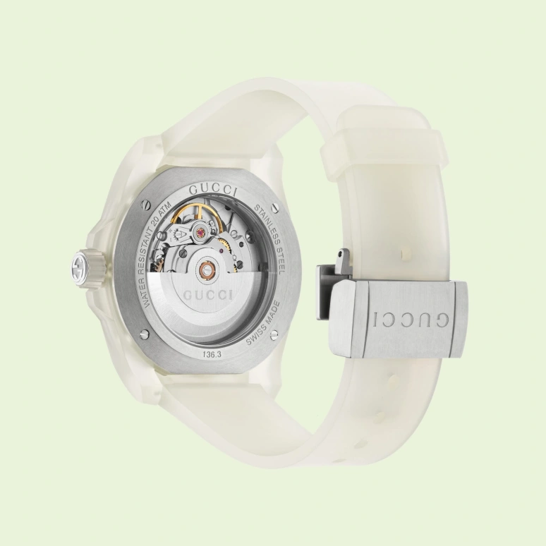 GUCCI,Gucci Dive 40mm,40mm,Bioceramic,Plastic,Transparent,Sapphire,Transparent,White,YA136342