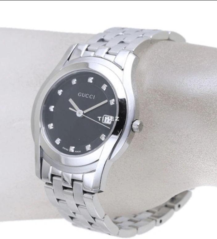 GUCCI,Gucci 34mm,34mm,Stainless Steel,Black,Quartz,Day,Sapphire,Crystal Glass,YA055303