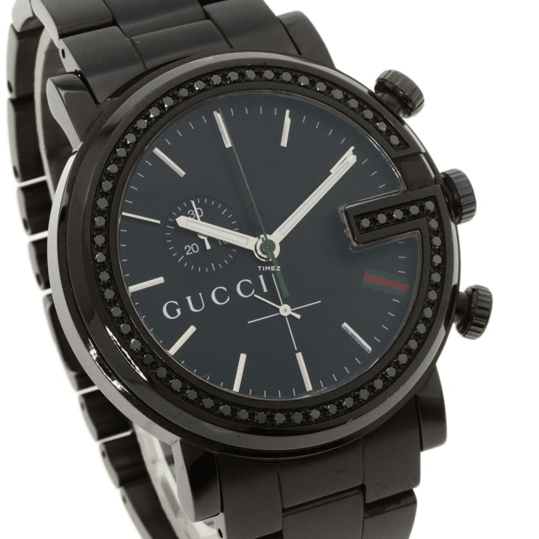 GUCCI,Gucci 44mm,44mm,Stainless Steel,Black,Quartz,Chronograph,Sapphire,YA101347