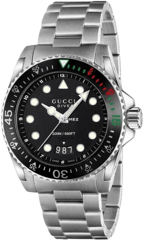 GUCCI,Gucci 45mm,45mm,Stainless Steel,Black,Quartz,Day,Sapphire,Crystal Glass,YA136208A