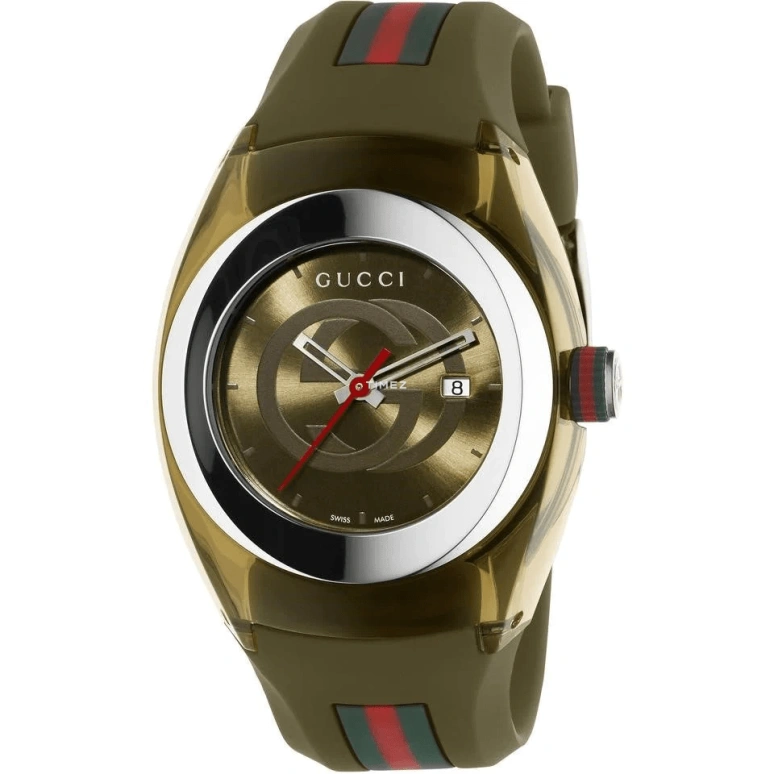 GUCCI,Gucci 46mm,46mm,Stainless Steel,Coffee,Brown,Quartz,Day,Sapphire,YA137106