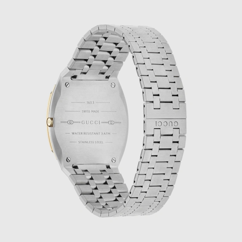 GUCCI,Gucci 25H 38mm,38mm,Stainless Steel,Gold,Automatic,Sapphire,Crystal Glass,Silver,YA163405
