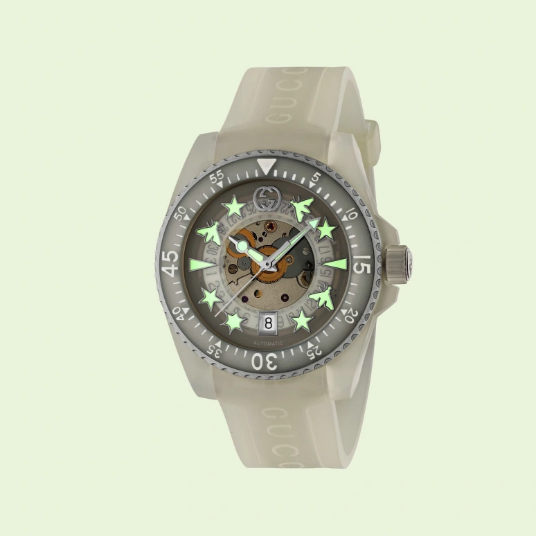 GUCCI,Gucci Dive 40mm,40mm,Bioceramic,Plastic,Transparent,Sapphire,Transparent,White,YA136342