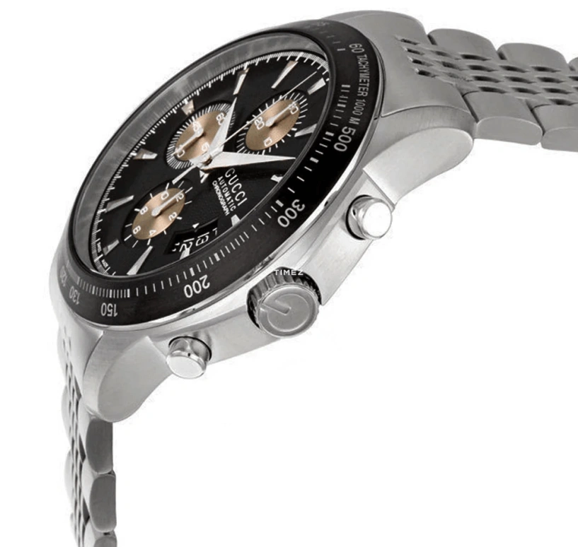 GUCCI,Gucci 44mm,44mm,Stainless Steel,Black,Automatic,Chronograph,Day,YA126214