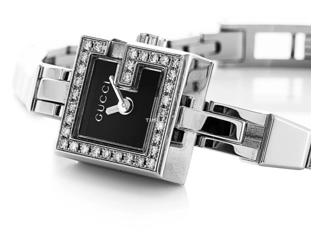 GUCCI,Gucci 14mm,14mm,Stainless Steel,Black,Quartz,Day,Sapphire,Crystal Glass,YA102540