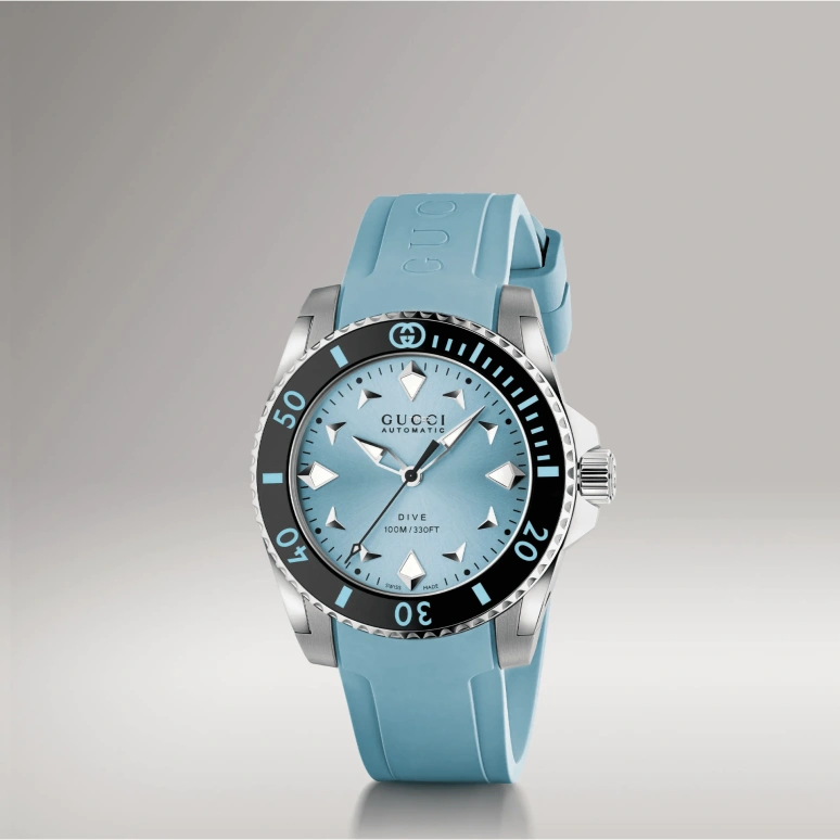 GUCCI,Gucci Dive 36mm,36mm,Stainless Steel,Ice Blue,Automatic,Sapphire,Crystal Glass,Round,866385 IEVA0 8605