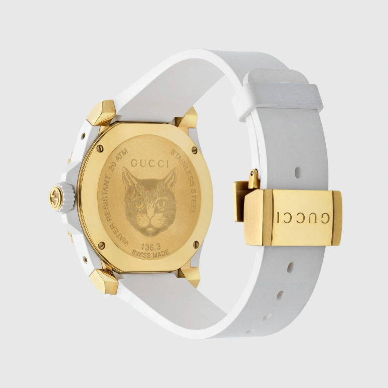 GUCCI,Gucci Dive 40mm,40mm,Stainless Steel,White,Gold,Sapphire,Crystal Glass,Pattern,559821 I8610 8504