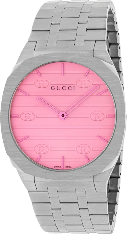 GUCCI,Gucci 25H 38mm,38mm,Stainless Steel,Pink,Sapphire,Crystal Glass,Closed,YA163410