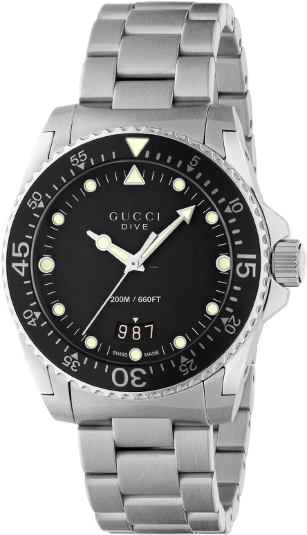 GUCCI,Gucci Dive 40mm,40mm,Stainless Steel,Black,Quartz,Day,Sapphire,Crystal Glass,632996 I1600 8489