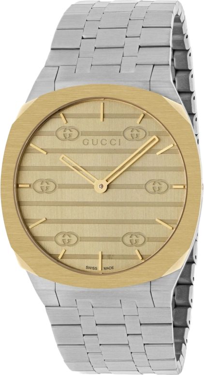 GUCCI,Gucci 25H 38mm,38mm,Stainless Steel,Gold,Automatic,Sapphire,Crystal Glass,Silver,YA163405