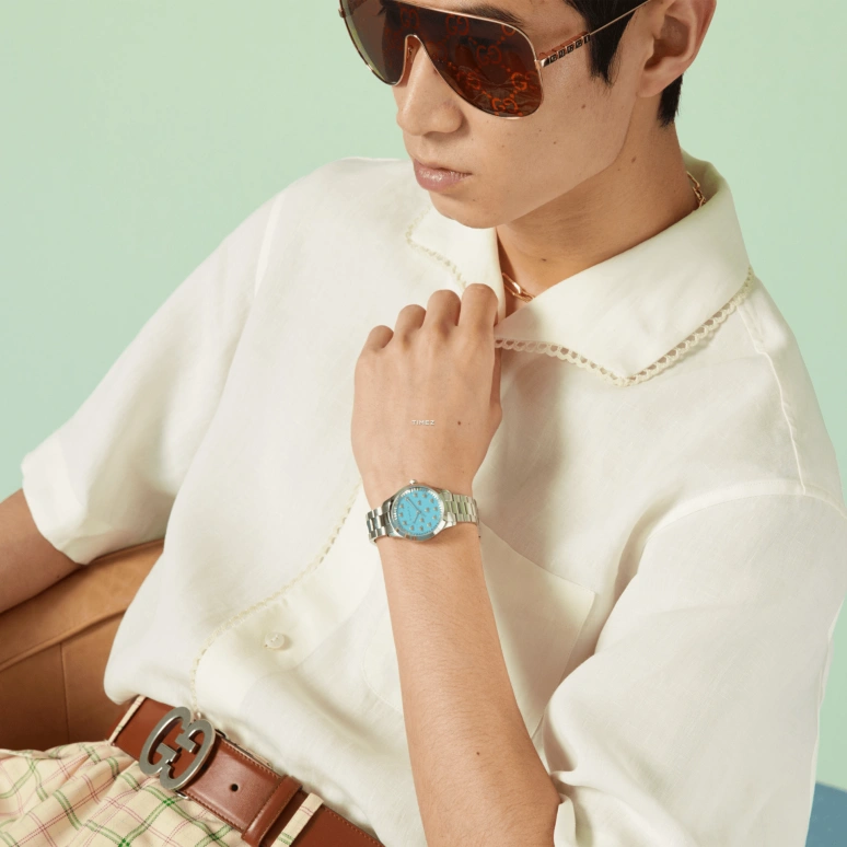 GUCCI,G-Timeless 32mm,32mm,Stainless Steel,Blue,Quartz,Sapphire,Crystal Glass,Round,717873 I1600 8776