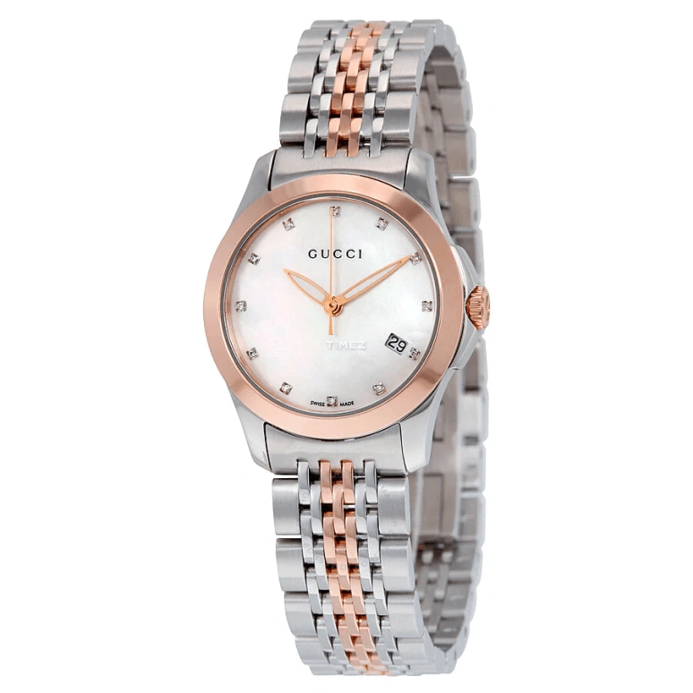 GUCCI,G-Timeless 27mm,27mm,Stainless Steel,Bi-color,White,Quartz,Day,Sapphire,Crystal Glass,YA126514