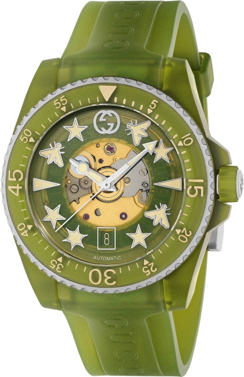GUCCI,Gucci Dive 40mm,40mm,Bioceramic,Plastic,Transparent,Green,Sapphire,Green,YA136345