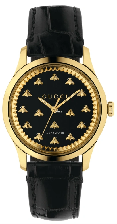 GUCCI,G-Timeless 38mm,38mm,Yellow Gold,Black,Automatic,Sapphire,Crystal Glass,Round,YA1264120