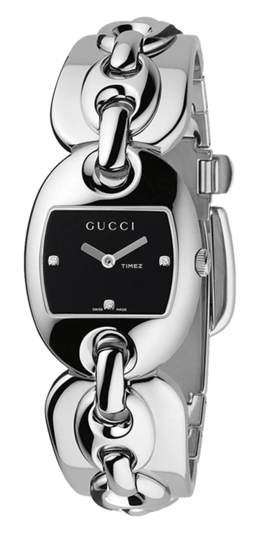 GUCCI,Marina Chain 35x26mm,35x26mm,Stainless Steel,Black,Quartz,Sapphire,Crystal Glass,Silver,215130 I16G0 1271