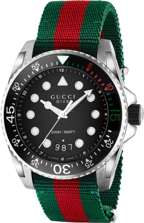 GUCCI,Gucci Dive 45mm,45mm,Stainless Steel,Black,Quartz,Day,Sapphire,561680 I1820 8652