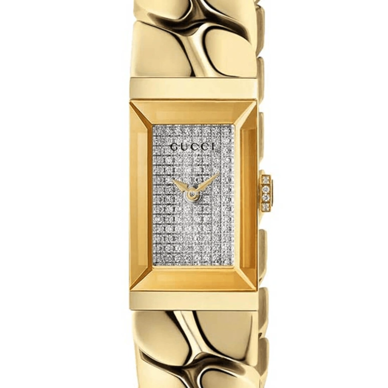GUCCI,G-Frame 14mm,14mm,Yellow Gold,Silver White,Quartz,Sapphire,Glass,Rectangular,YA147512
