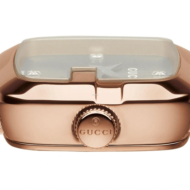 GUCCI,G-Gucci 24x22.50mm,24x22.50mm,Stainless Steel,Rose Gold,Black,Quartz,Sapphire,Crystal Glass,Square,YA125512