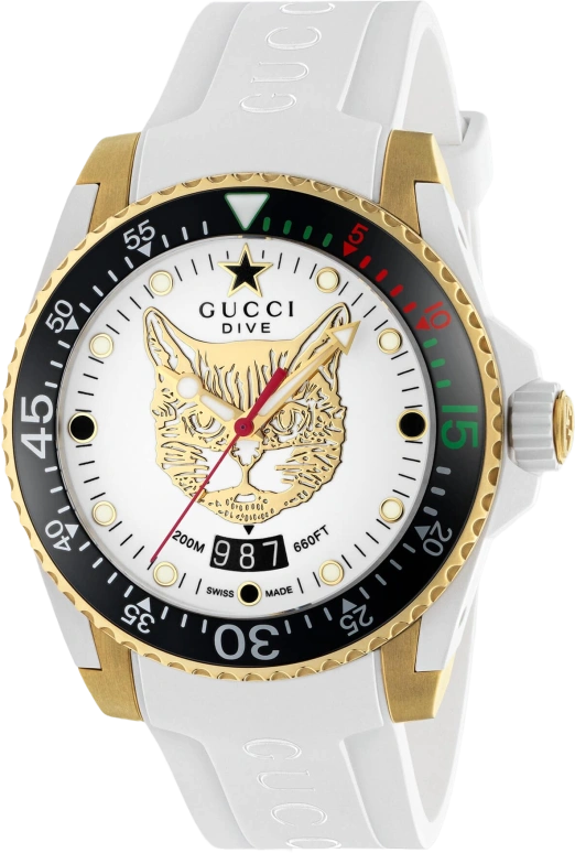 GUCCI,Gucci Dive 40mm,40mm,Stainless Steel,White,Gold,Sapphire,Crystal Glass,Pattern,559821 I8610 8504