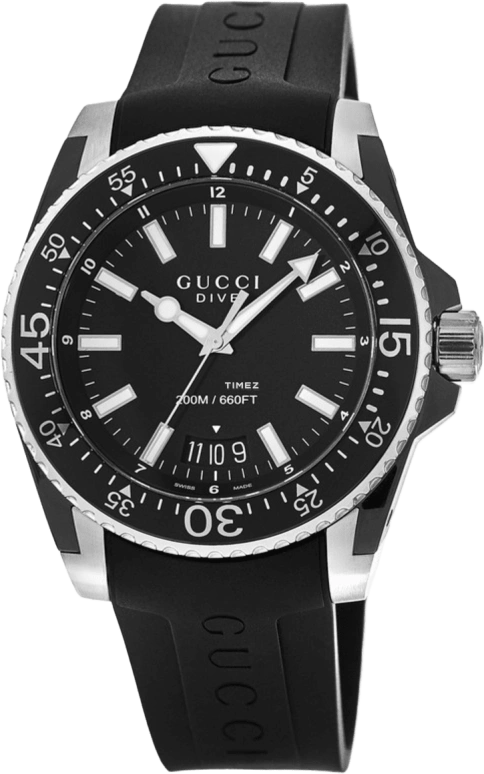 GUCCI,Gucci Dive 45mm,45mm,Stainless Steel,Black,Sapphire,Crystal Glass,Closed,YA136204A