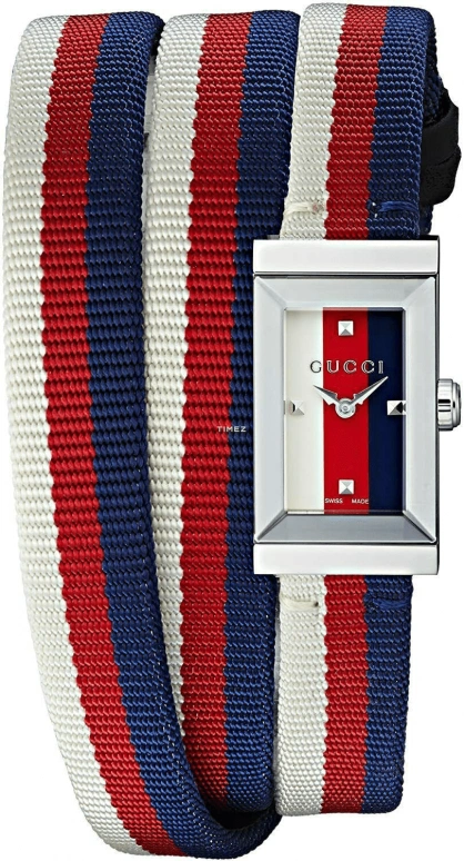 GUCCI,G-Frame 14x25mm,14x25mm,Stainless Steel,Red,White,Black,Automatic,Rectangular,Silver,YA147502