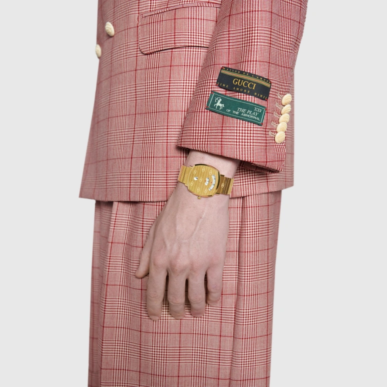 GUCCI,Grip 38mm,38mm,Yellow Gold,Gold,Sapphire,Crystal Glass,YA157409