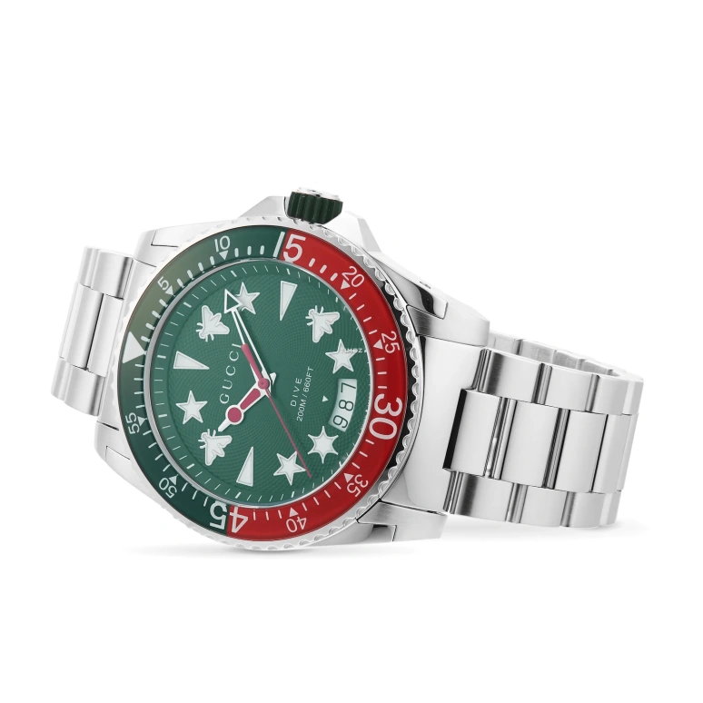 GUCCI,Gucci Dive 40mm,40mm,Stainless Steel,Green,Quartz,Day,Sapphire,YA136222