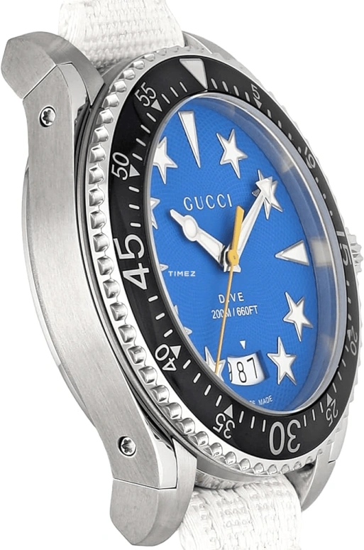 GUCCI,Gucci Dive 40mm,40mm,Stainless Steel,Blue,Quartz,Day,Sapphire,Crystal Glass,YA136340