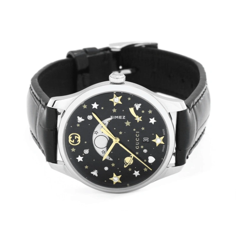 GUCCI,G-Timeless 36mm,36mm,Stainless Steel,Black,Quartz,Moonphase,Day,YA1264091