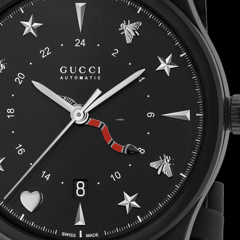 GUCCI,G-Timeless 40mm,40mm,Stainless Steel,Black,Automatic,Day,Sapphire,Crystal Glass,YA126333