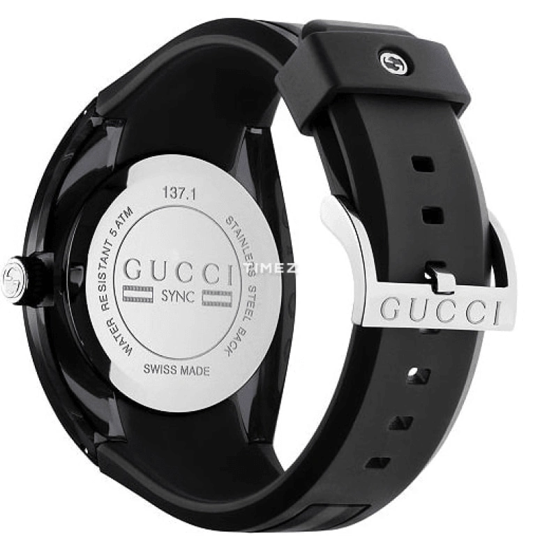 GUCCI,Gucci 46mm,46mm,Stainless Steel,Black,Quartz,Day,Sapphire,YA137101
