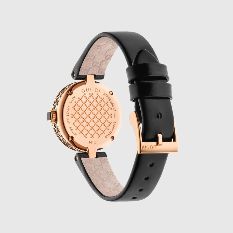 GUCCI,Diamantissima 27mm,27mm,Stainless Steel,Rose Gold,Black,Sapphire,Rose Gold,YA141501