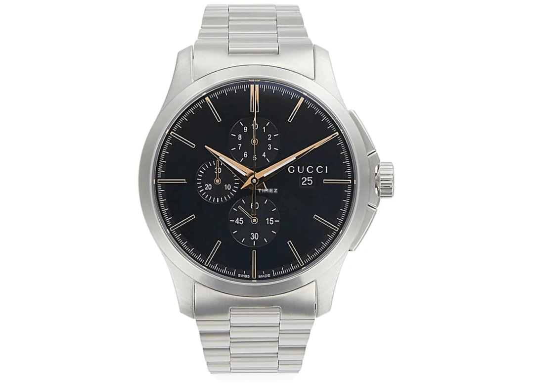 GUCCI,G-Timeless 44mm,44mm,Stainless Steel,Black,Quartz,Chronograph,Day,YA126272