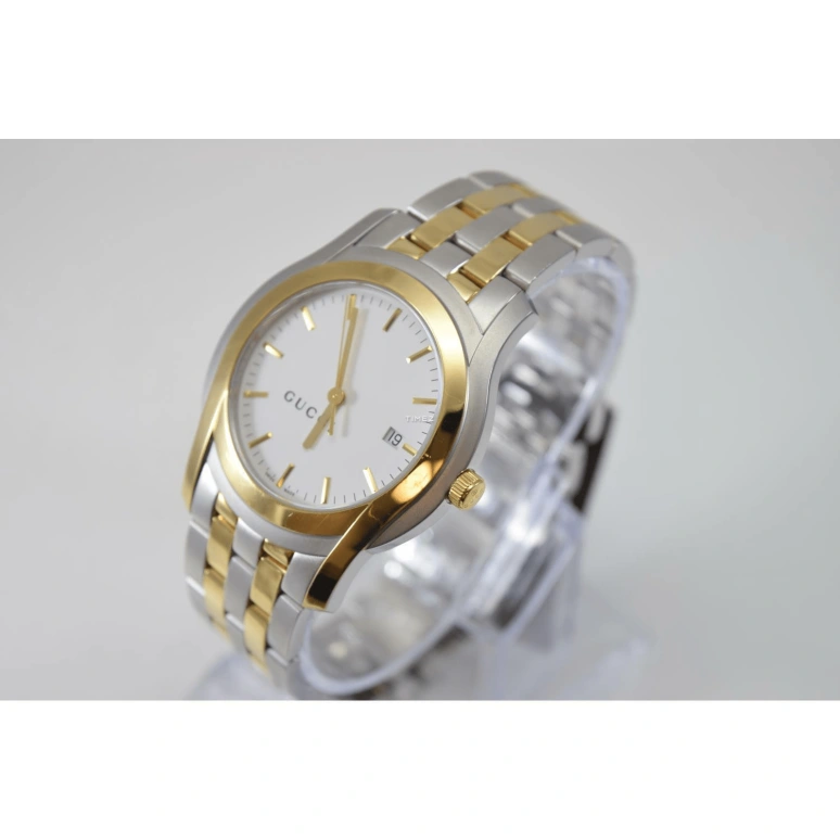 GUCCI,Gucci 42mm,42mm,Stainless Steel,Yellow Gold,White,Quartz,Day,Sapphire,Crystal Glass,YA055214