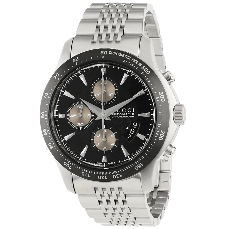 GUCCI,Gucci 44mm,44mm,Stainless Steel,Black,Automatic,Chronograph,Day,YA126214