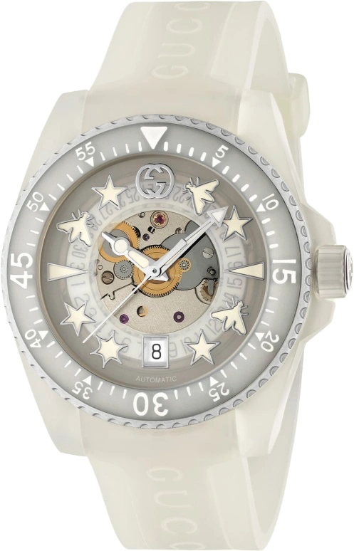 GUCCI,Gucci Dive 40mm,40mm,Bioceramic,Plastic,Transparent,Sapphire,Transparent,White,YA136342